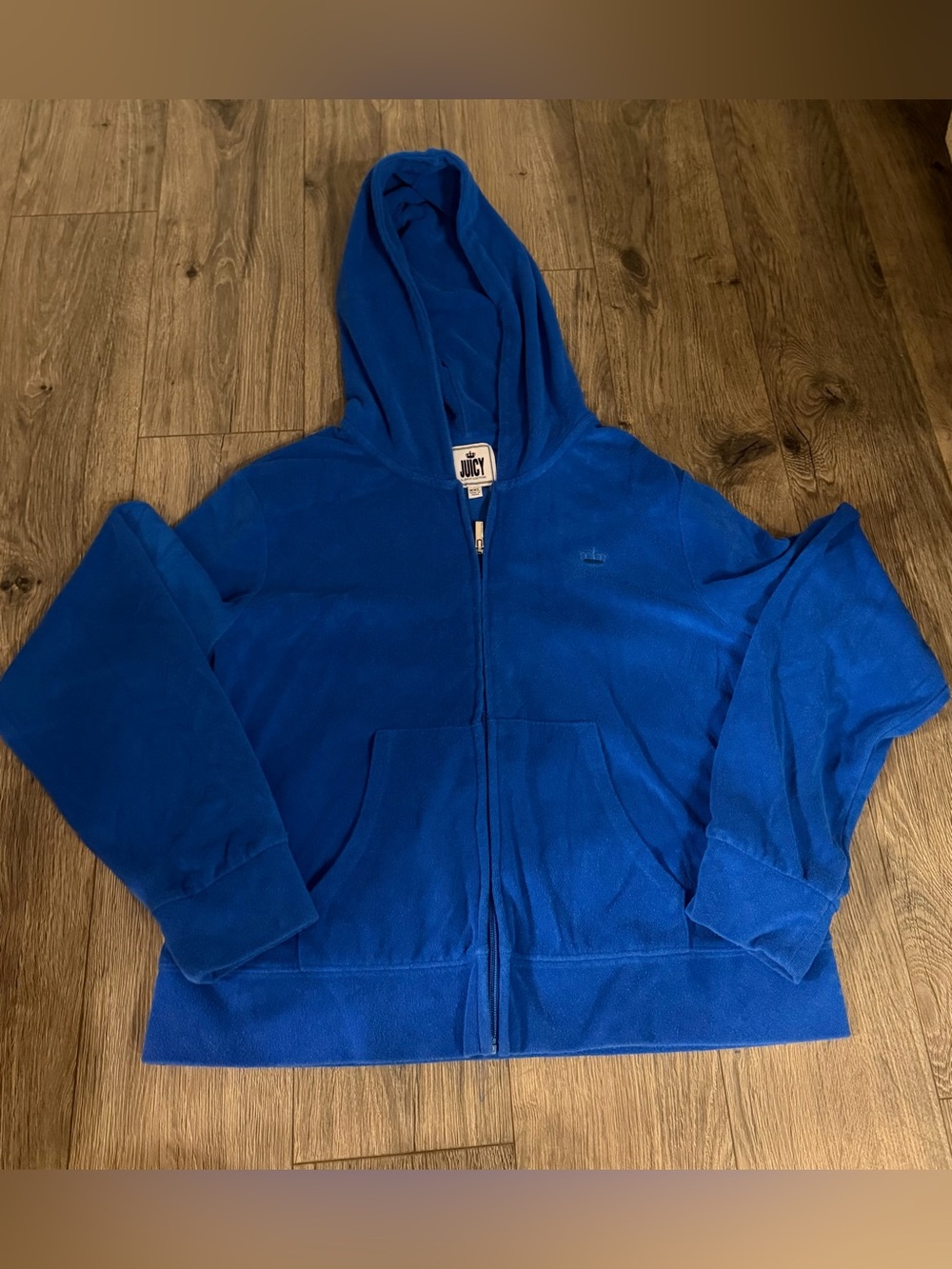 Juicy Couture Blue Terry Cloth Zip Up Hoodie XXL Crown Logo Y2K